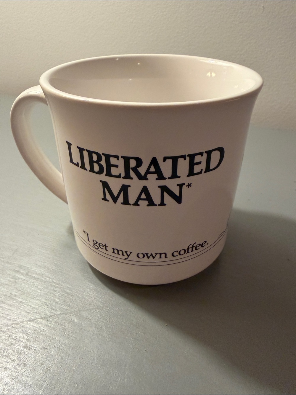 ‘Liberated Man' Ceramic Coffee Mug - Novelty Coffee Cup